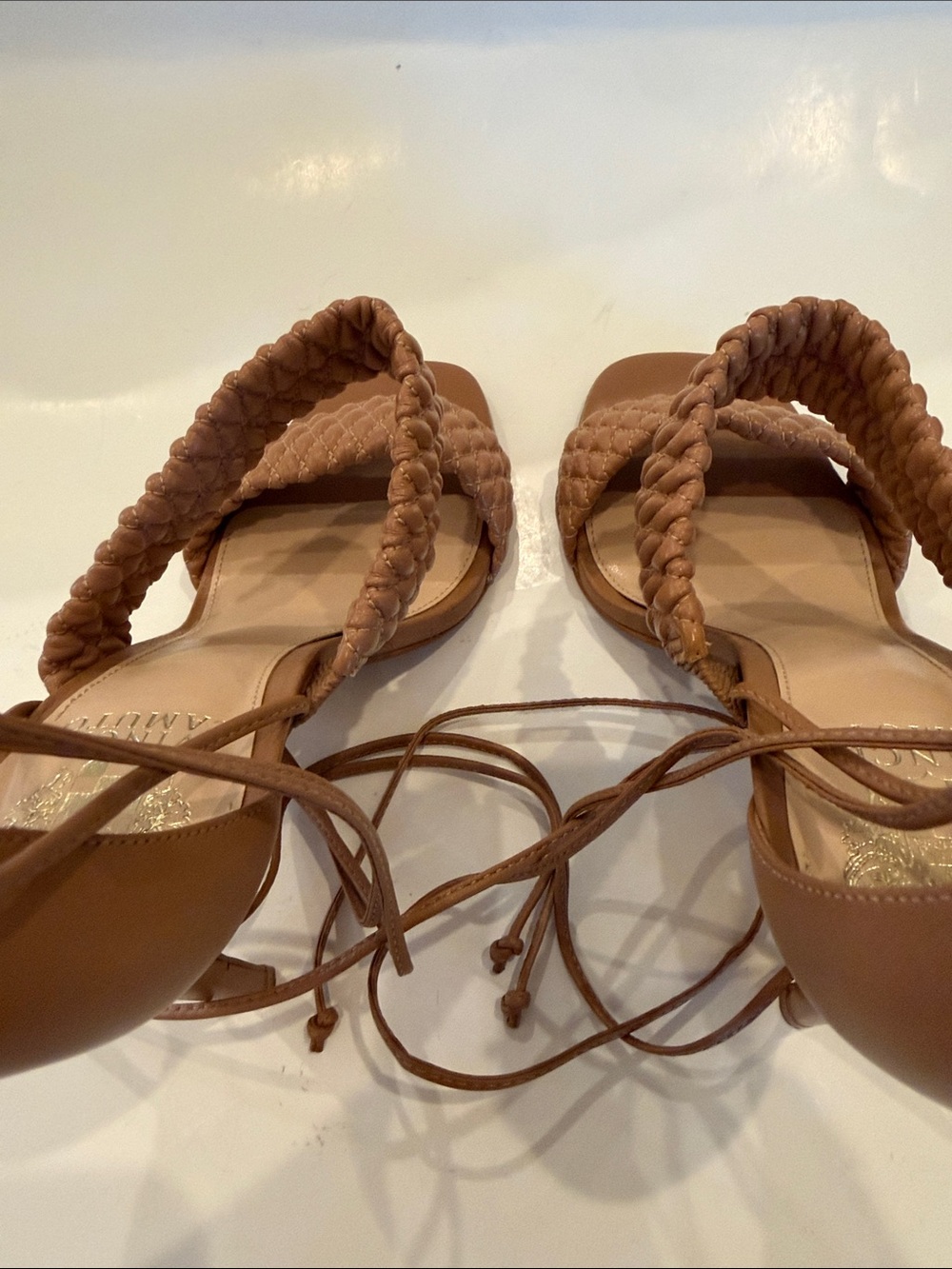 Vince Camuto Tan Strap Lace-Up Heels Size 8.5 - Picture 7 of 12